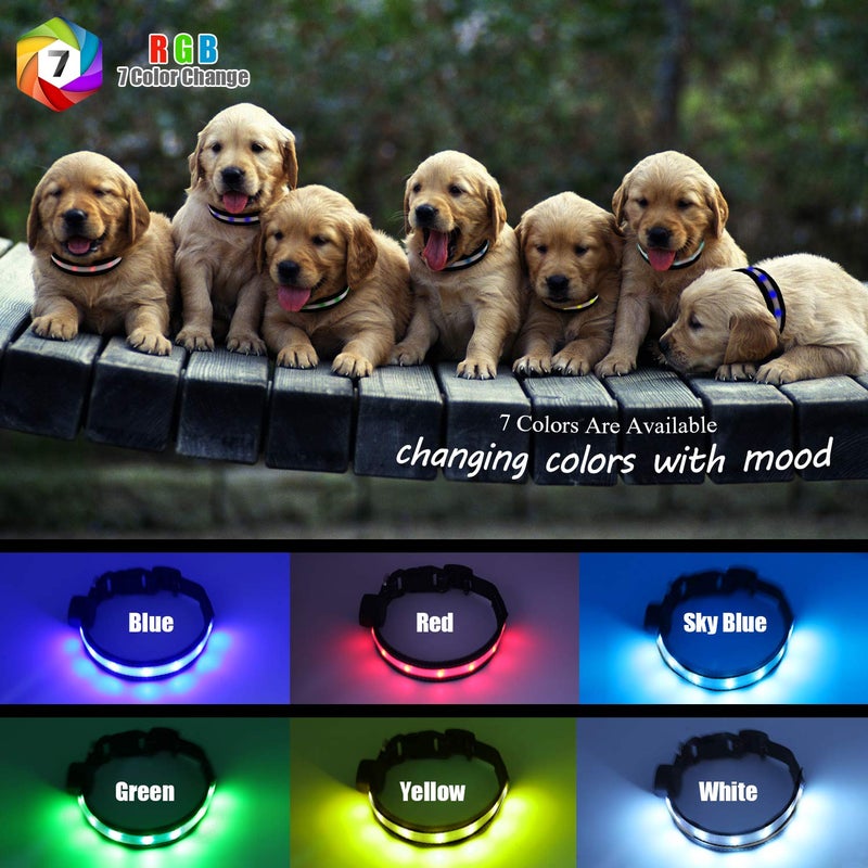 yacig Light Up Dog Collars, Safety LED Dog Collar Rechargeable 7 Colors in One Lighted Dog Collar Glow in The Dark Dog Walking Light, Neon Durable Nylon Adjustable Buckle for Small/Medium/Large Dogs, L Size - Image 3